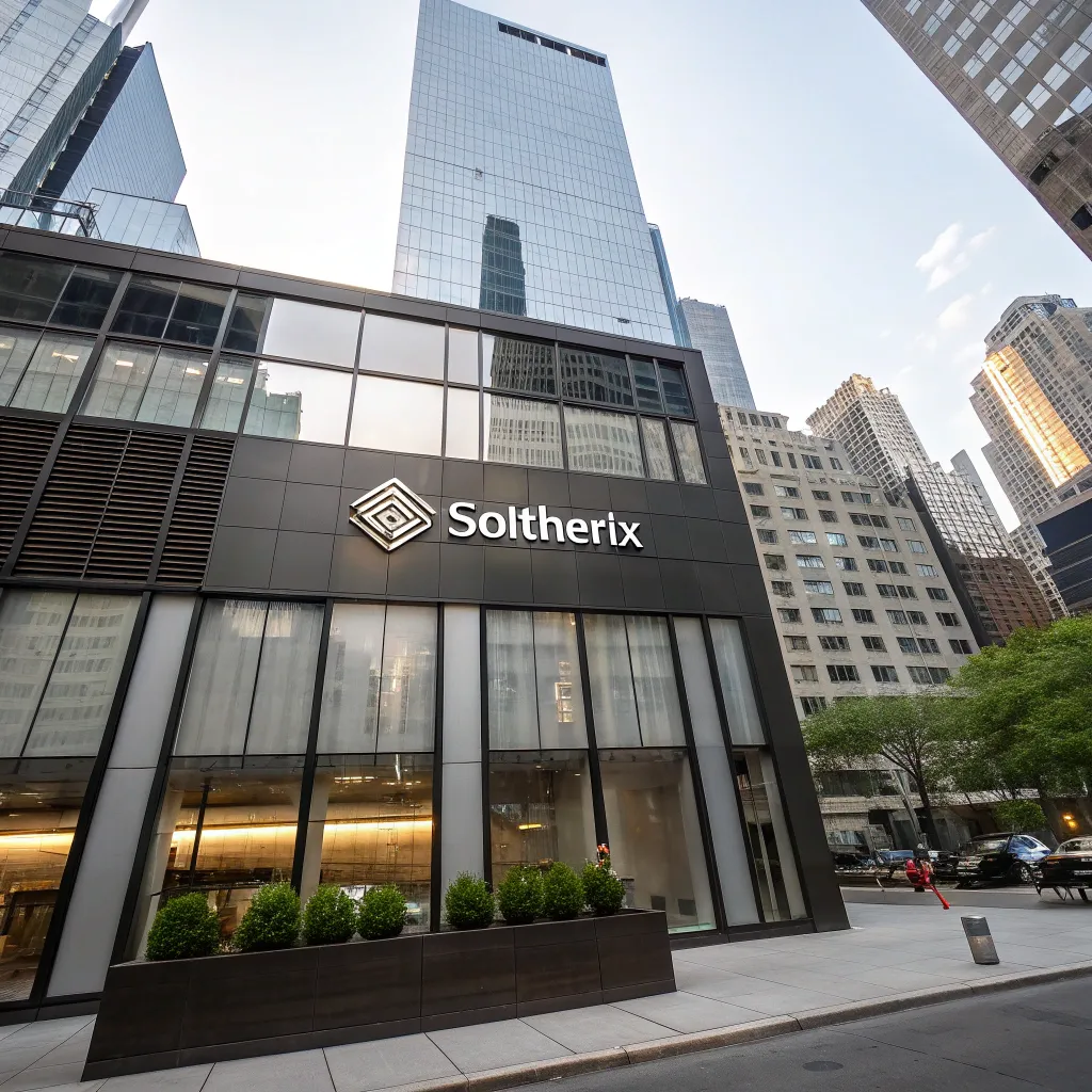 Corporate building with SOLTHERIX logo on the front